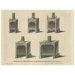 Antique Print of American Stoves Published in the Gentleman's Magazine, 1781