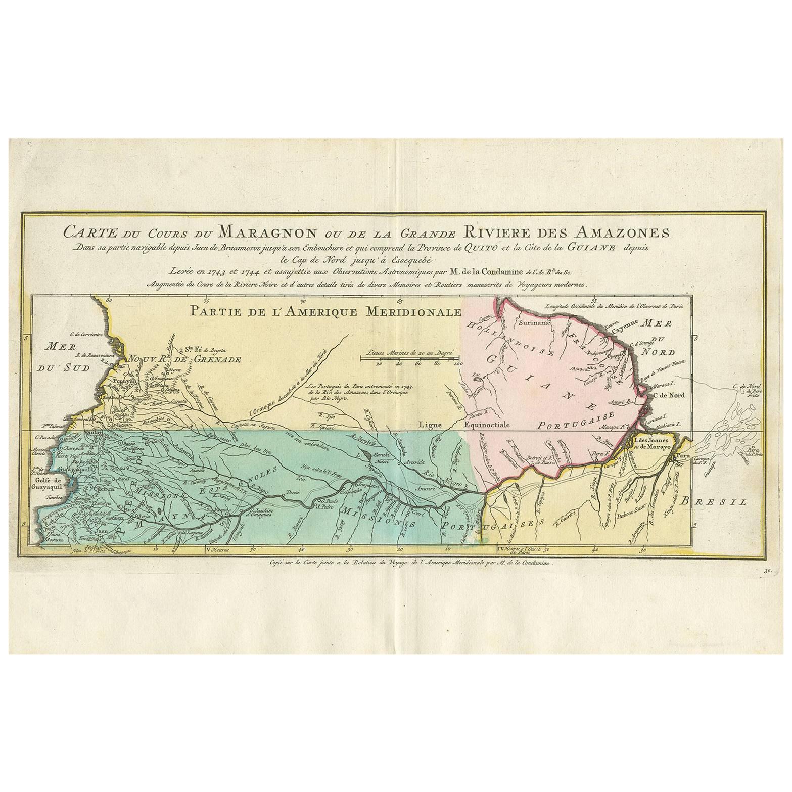 Antique Map of the Course of the Amazon River by E. Van Harrevelt, 1773