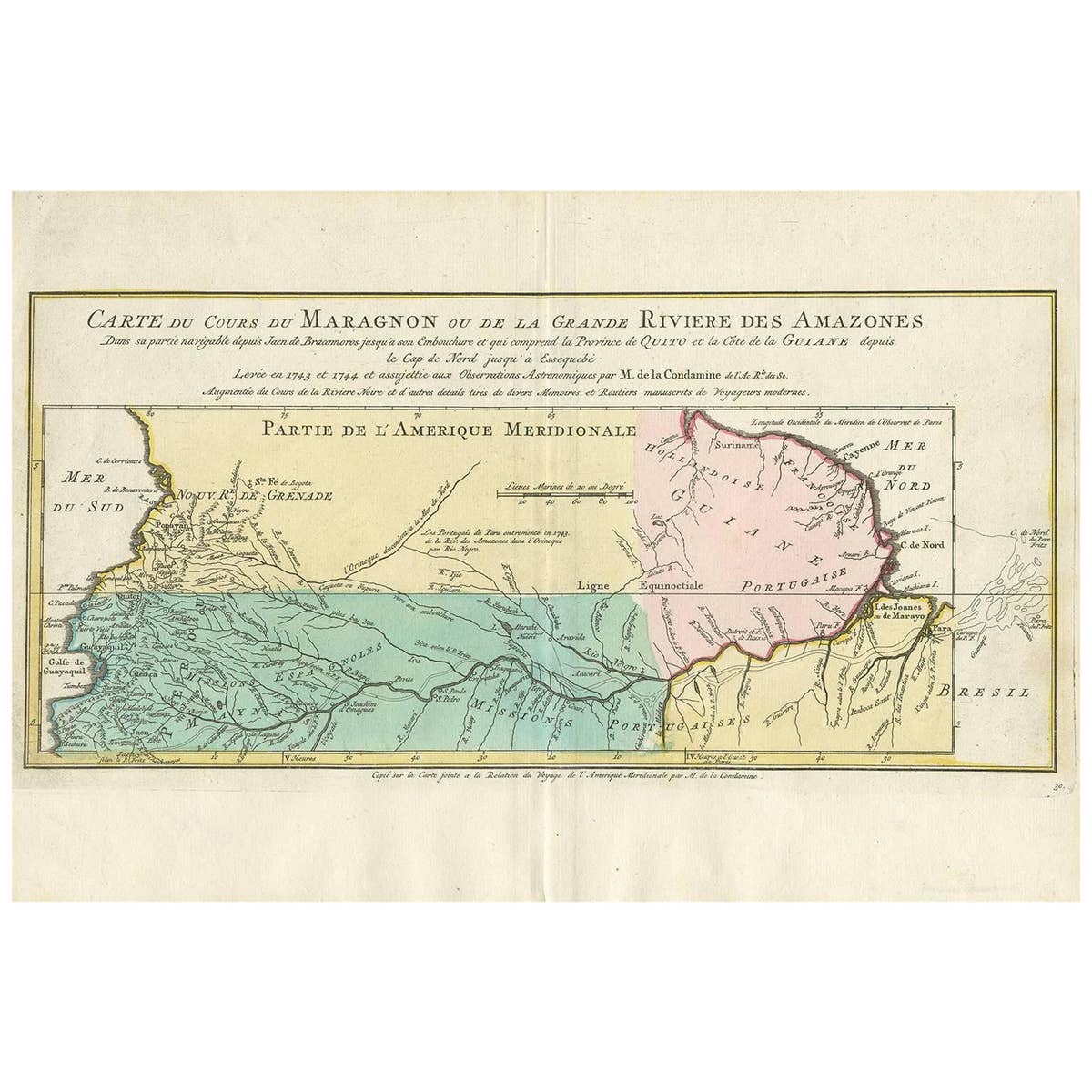 Antique Map of the Course of the Amazon River by E. Van Harrevelt, 1773