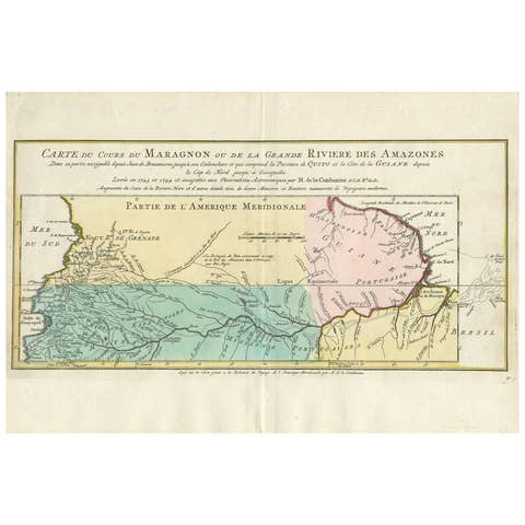 Antique Map of the Course of the Amazon River by E. Van Harrevelt, 1773