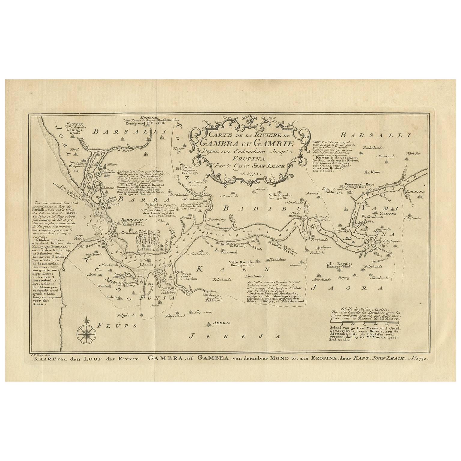 Antique Map of the Gambia River by J. Van Schley, circa 1750 For Sale