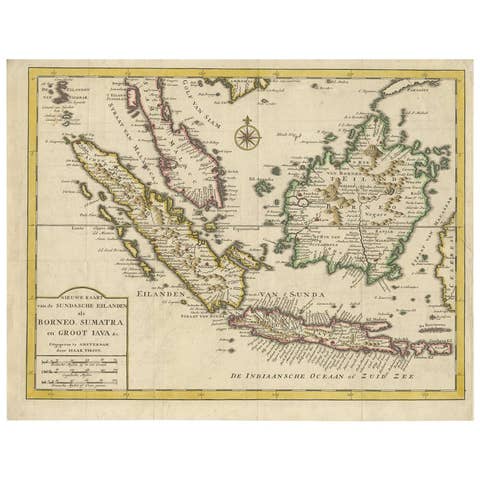 Antique Map of the Sunda Islands Sumatra, Java, Malay Peninsula & Borneo (1739)