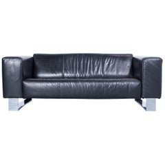 Rolf Benz Bmp Designer Sofa Leder Schwarze Dreisitzer-Kommode Modern Metall Chrom