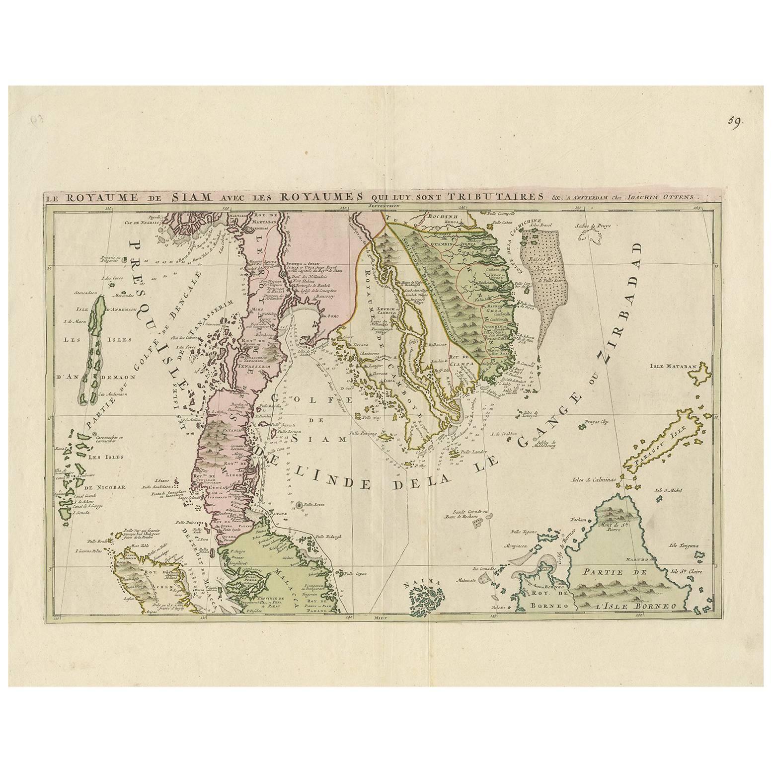 Carte ancienne d'Asie du Sud-Est par J. Ottens, 1710