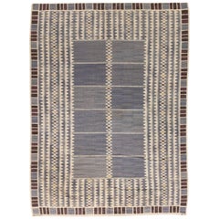 Vintage Swedish Salerno Blue Flat-Weave Carpet by Barbro Nilsson