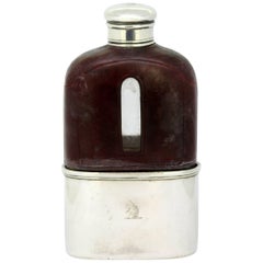 Antique Georgian 'IV' Sterling Silver Hip Flask by Archibald Douglas, London, 1828