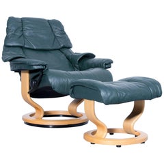 Stressless Reno Relax Armchair and Footstool Set Green Leather Relax Function