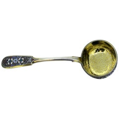 Antique Russian Silver and Enamel Tea Strainer, St. Petersburg, 1890