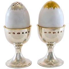 Pair of Vintage Silver and Enamel Egg Condiments by Anthony Elson, London, 2002