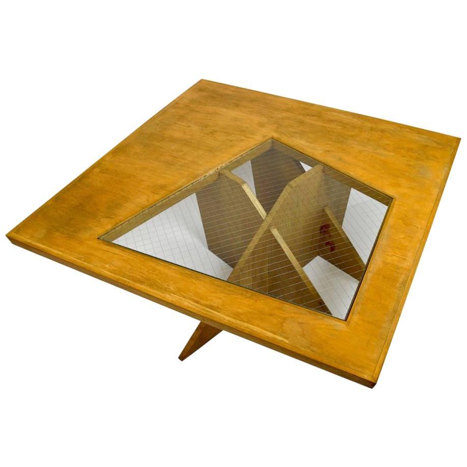 One of a Kind Birch and Glass Coffee Table