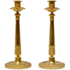 Pair of French Empire Gilt Bronze Candlesticks