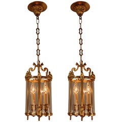 Pair of 1930s Bronze Lanterns by Atelier Petitot