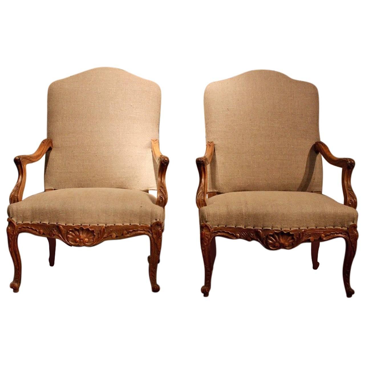 Pair of French Walnut Armchairs, circa 1900