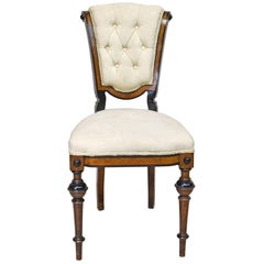 19th Century Walnut Side Chair with Ebonized Bandings, Upholstered Seat and Back Antique 19th Century Walnut Side Chair with Ebonized Bandings, Upholstered Seat and Back