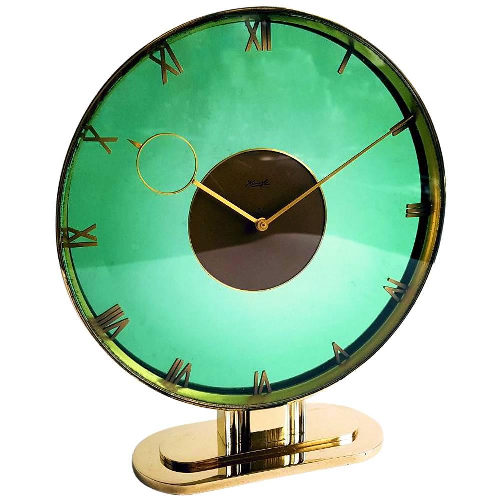 1930s Art Deco Glass and Brass Clock by Heinrich Moller