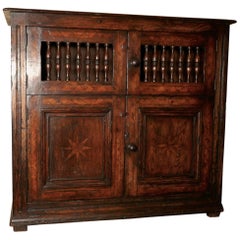 Late 18th Century Antique Inlaid Elm Food Cupboard, Bread Hutch