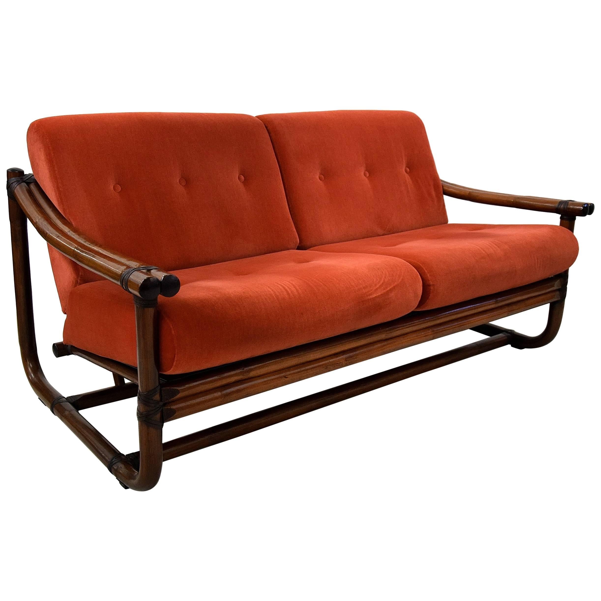 Mid-century Modern Italian Bamboo Two-Seat Lounge Sofa For Sale