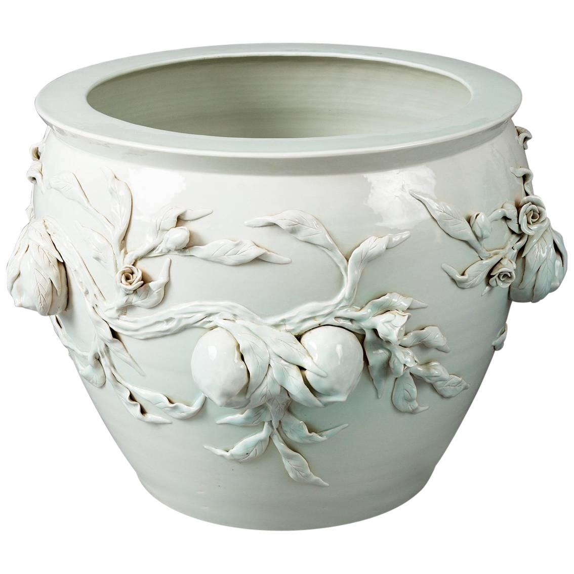 Large Chinese Porcelain Celedon Jardinière For Sale