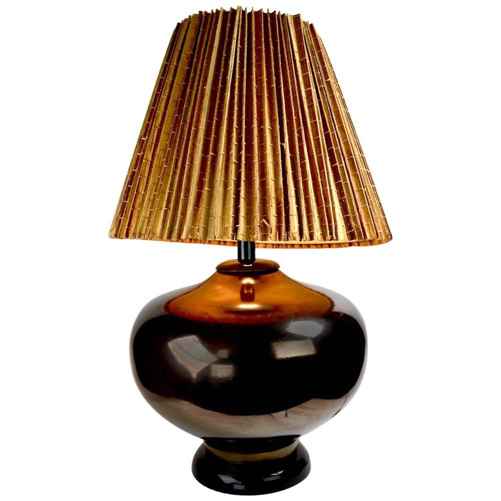 Large Mid Century Metallic Glaze Table Lamp