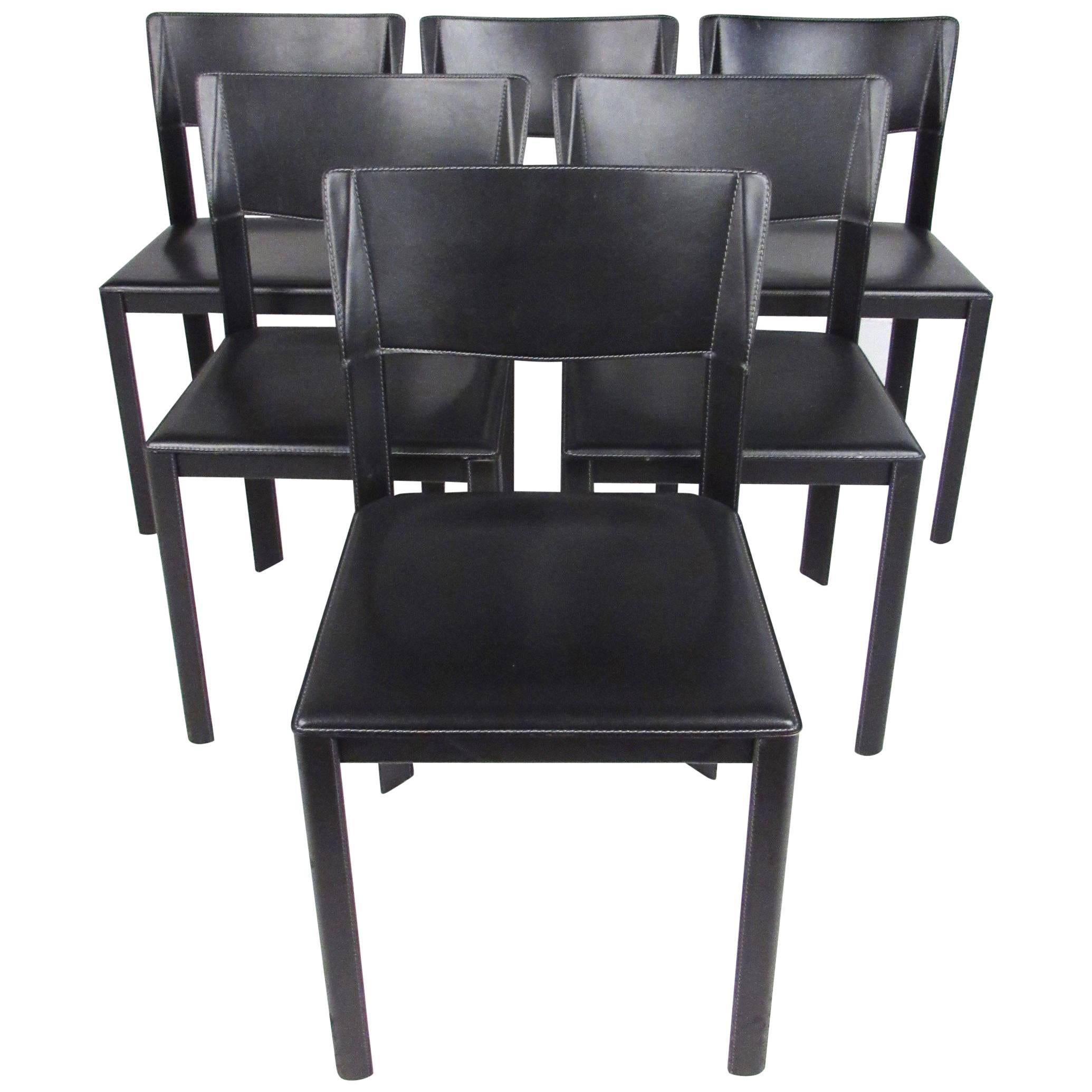 Set of Italian Modern Leather Dining Room Chairs For Sale