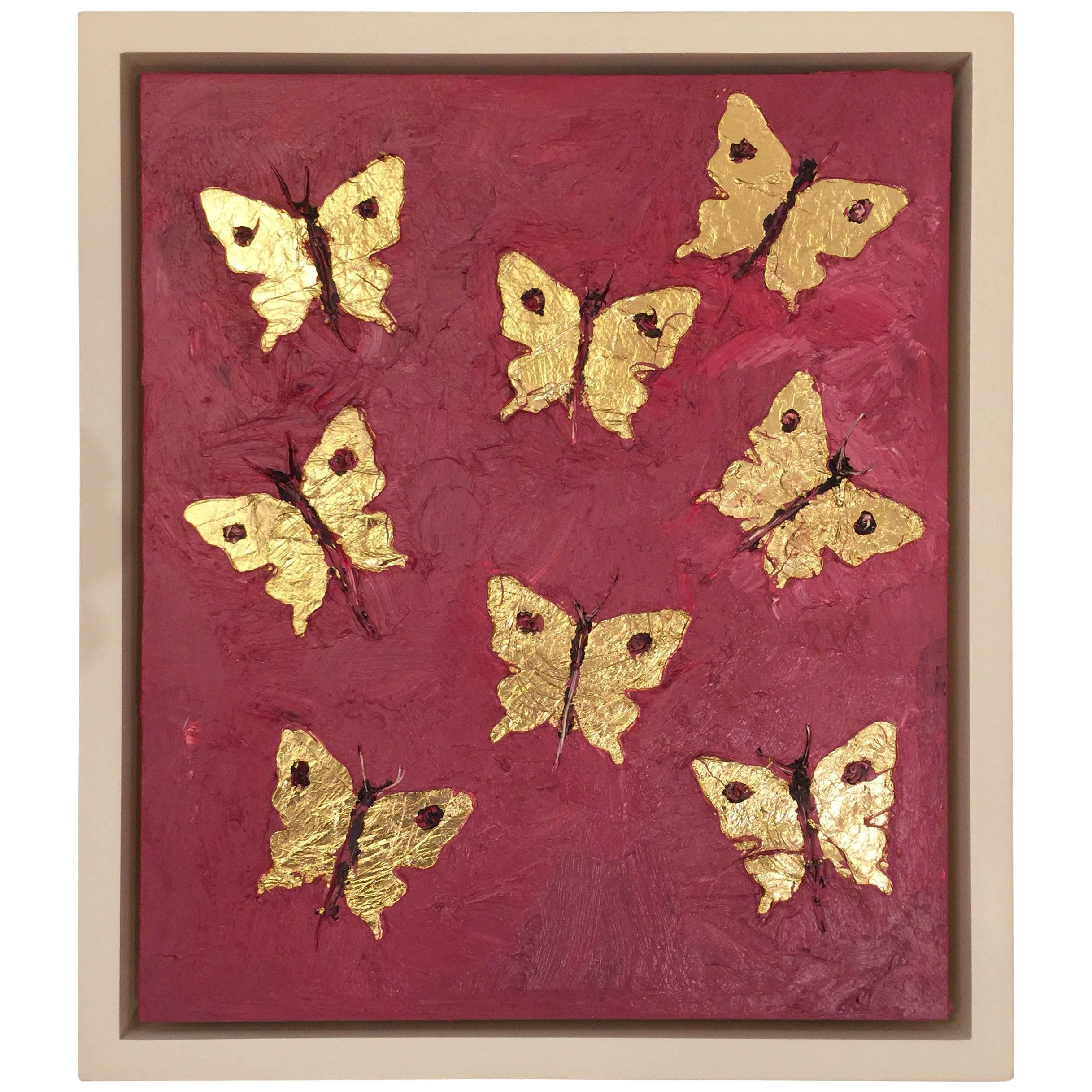 Francisco Franco “Eight Butterflies in Gold” Leaf Oil Painting