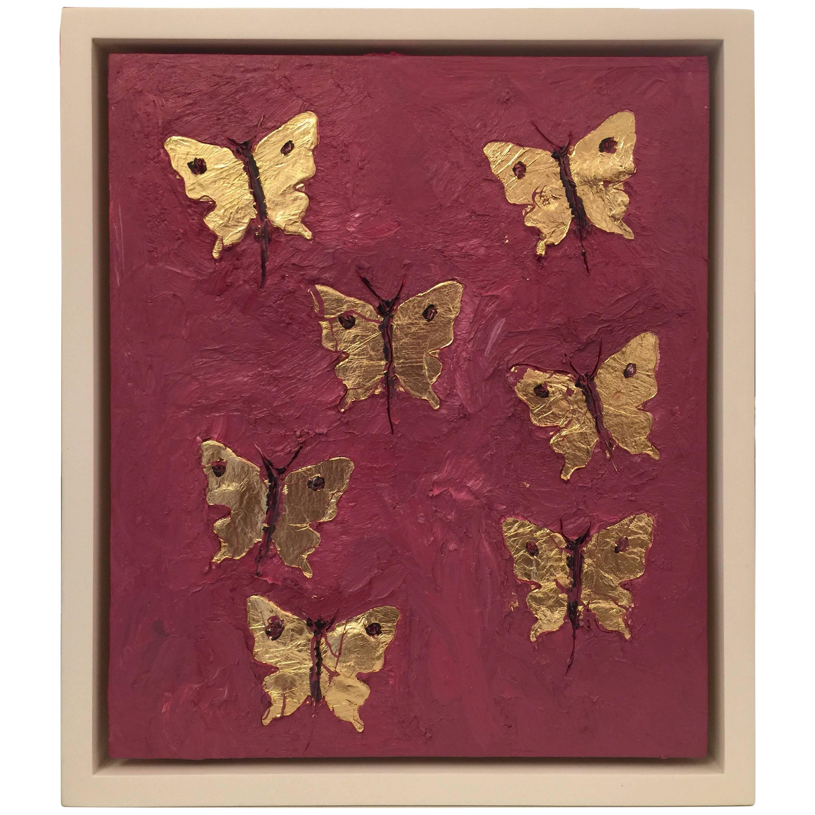Francisco Franco "Seven Butterflies in Gold" Leaf Oil Painting