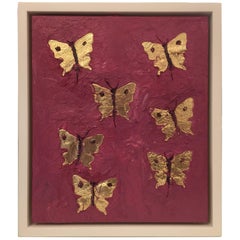 Francisco Franco "Seven Butterflies in Gold" Leaf Oil Painting