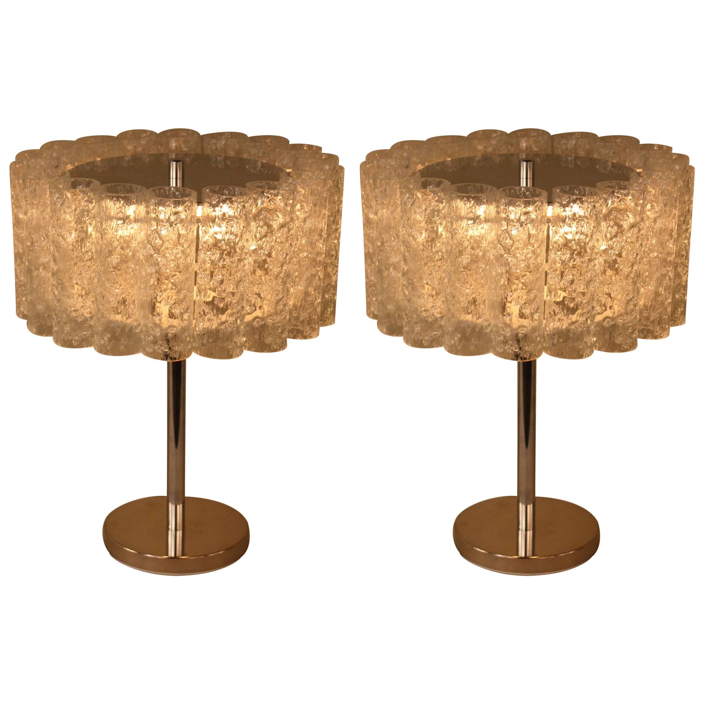 Pair of Texture Glass Table Lamps by Doria