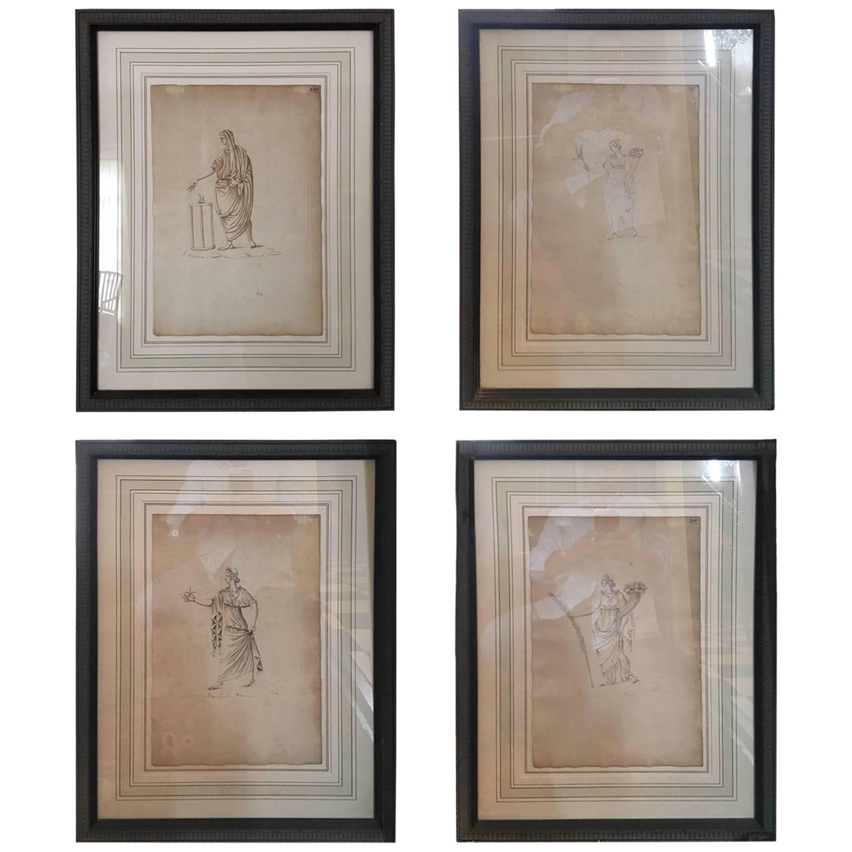 Set of Four Framed Illustrations of the Sexual System of Linnaeus, circa 1777