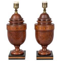 Pair of English Inlaid Walnut Lamps Pair of English Inlaid Walnut Lamps