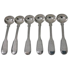 Set of Six Georgian Silver Fiddle Thread Master Salt Spoons, London 1829, Thomas