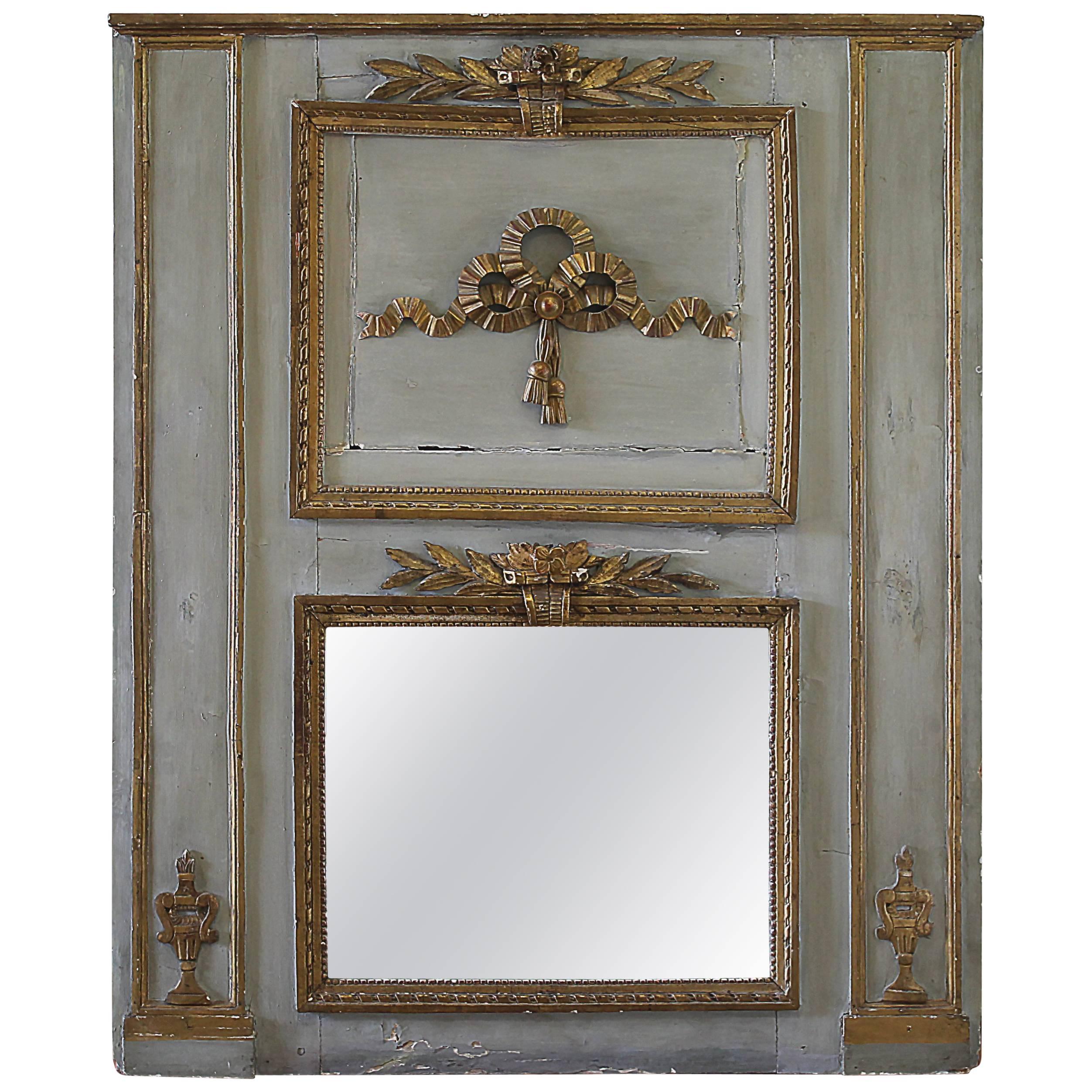 Early 19th Century Original Painted and Gilt Carved Trumeau Mirror