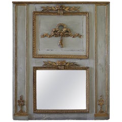 Early 19th Century Original Painted and Gilt Carved Trumeau Mirror