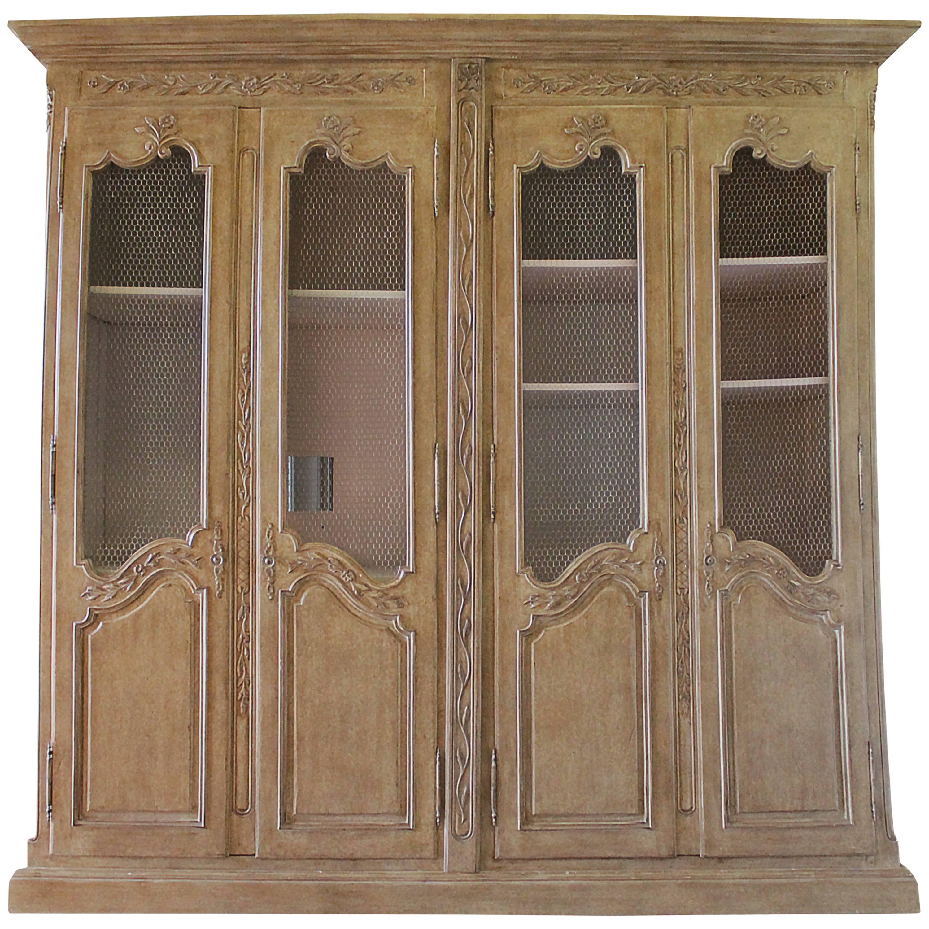Large Four-Door Country French Style Armoire Cabinet