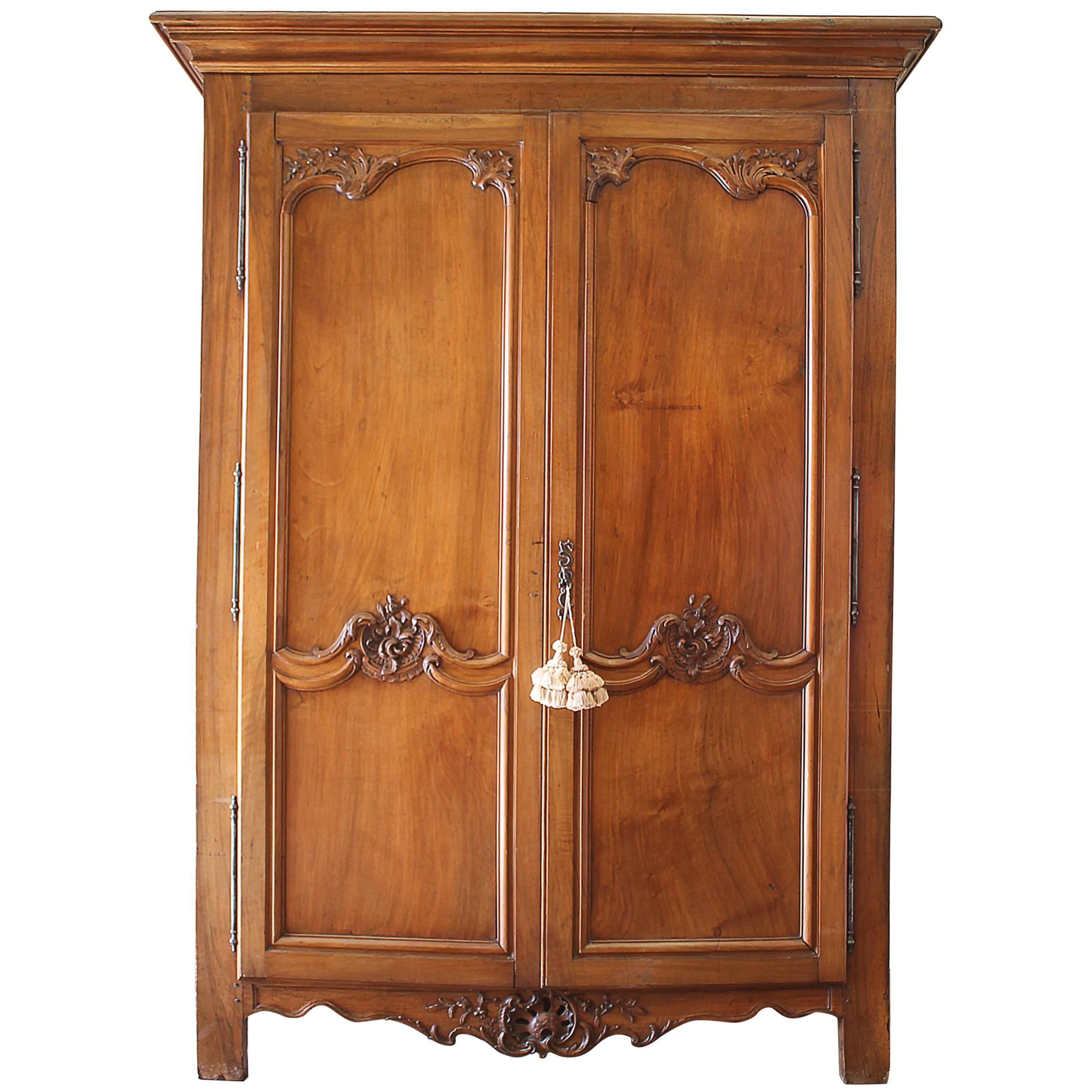 19th Century Large French Walnut Carved Armoire 