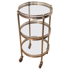 Small Round Brass Three-Tiered Table on Casters by Maison Jansen