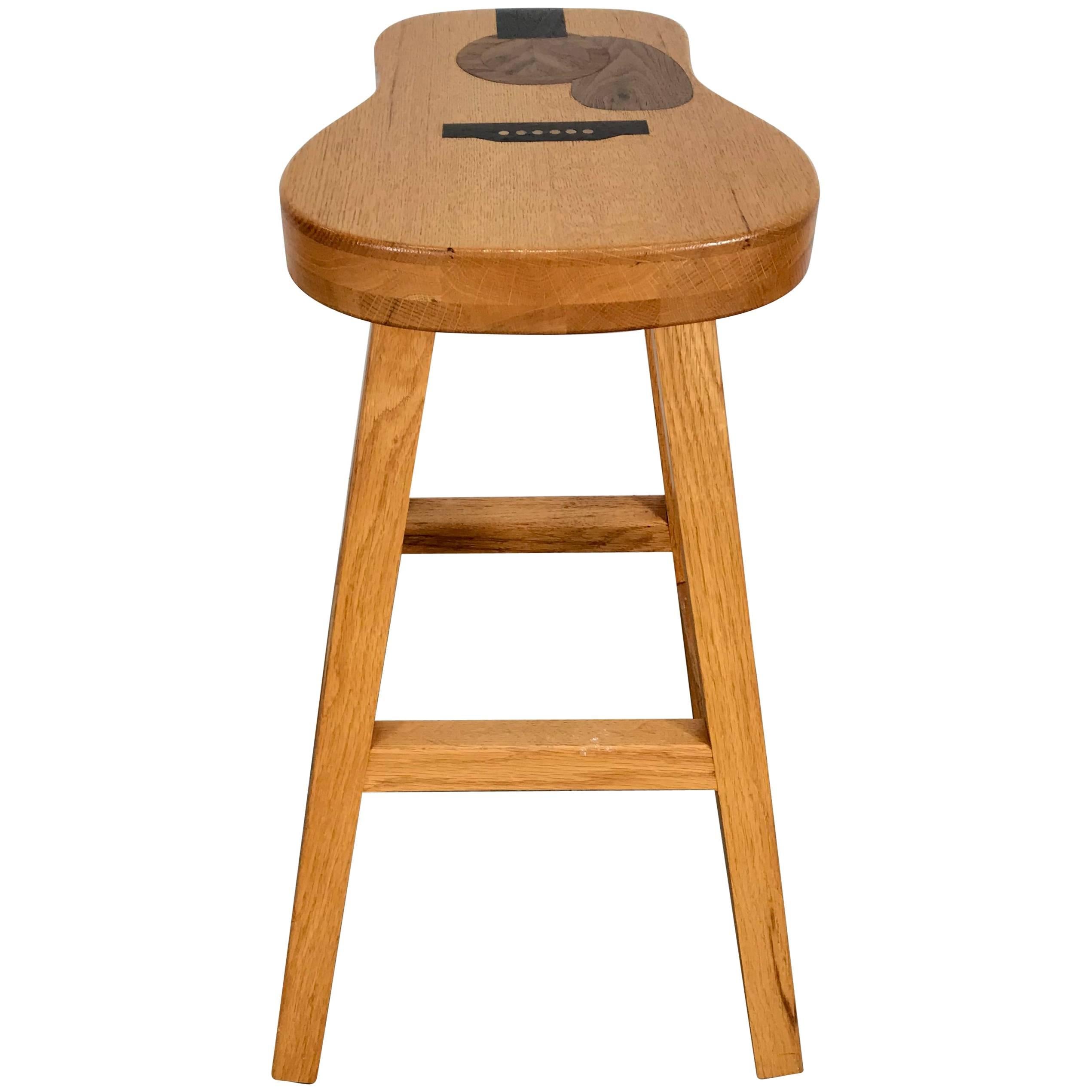 Hand Crafted Guitar Shape Inlaid Stool, Exotic Woods by Darrin S. Millard For Sale