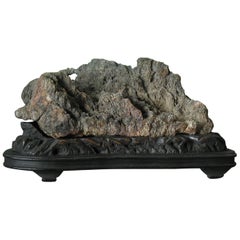 Chinese Scholar's Rock Formation on Fitted Carved Wood Stand