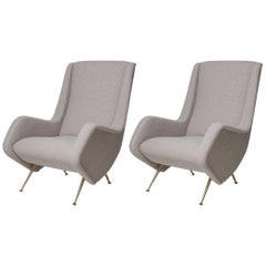 Pair of Fully Restored 1950s Zanuso Style Italian Lounge Chairs in Mohair Boucle