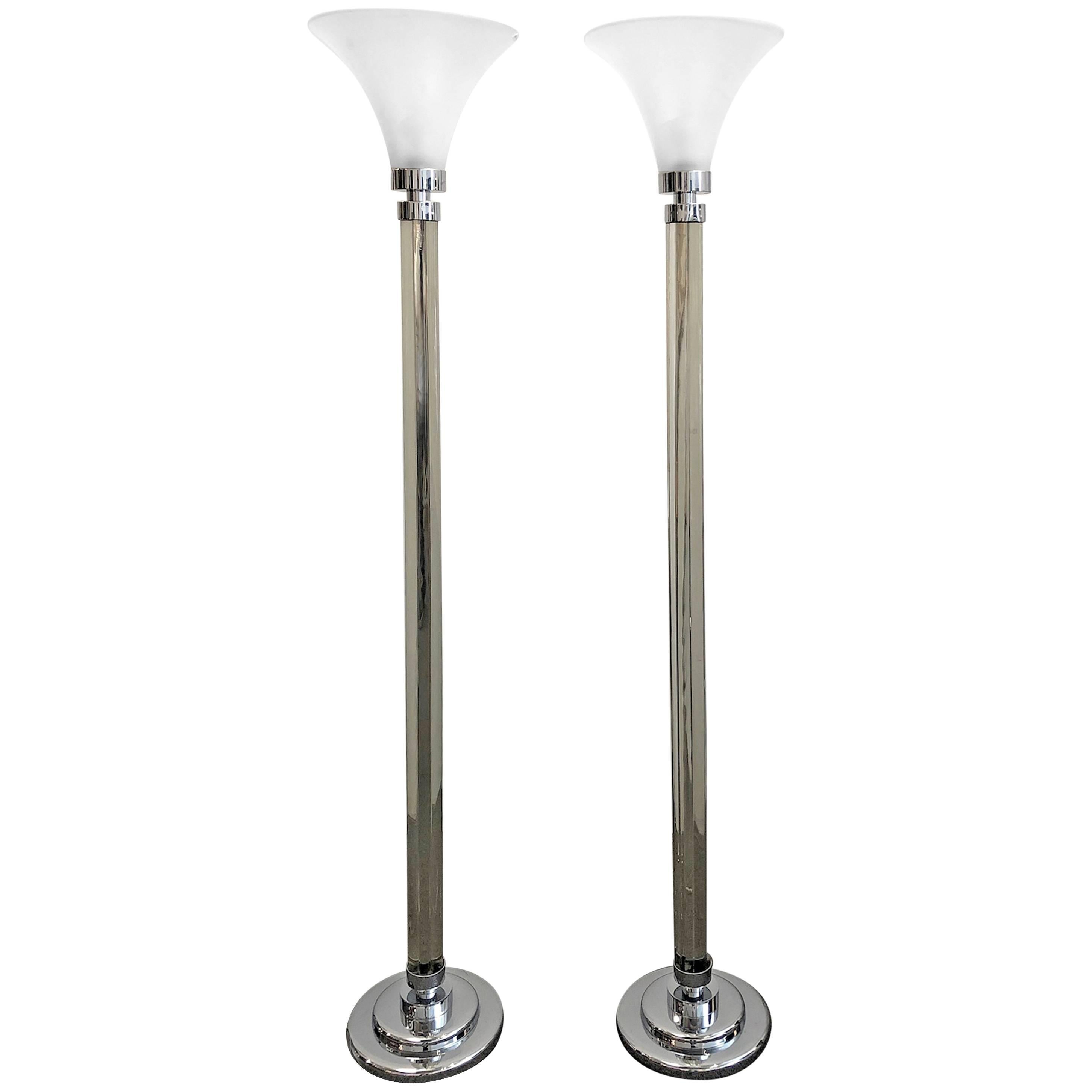 Pair of Glass Torchiere Lamps
