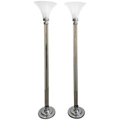 Pair of Glass Torchiere Lamps