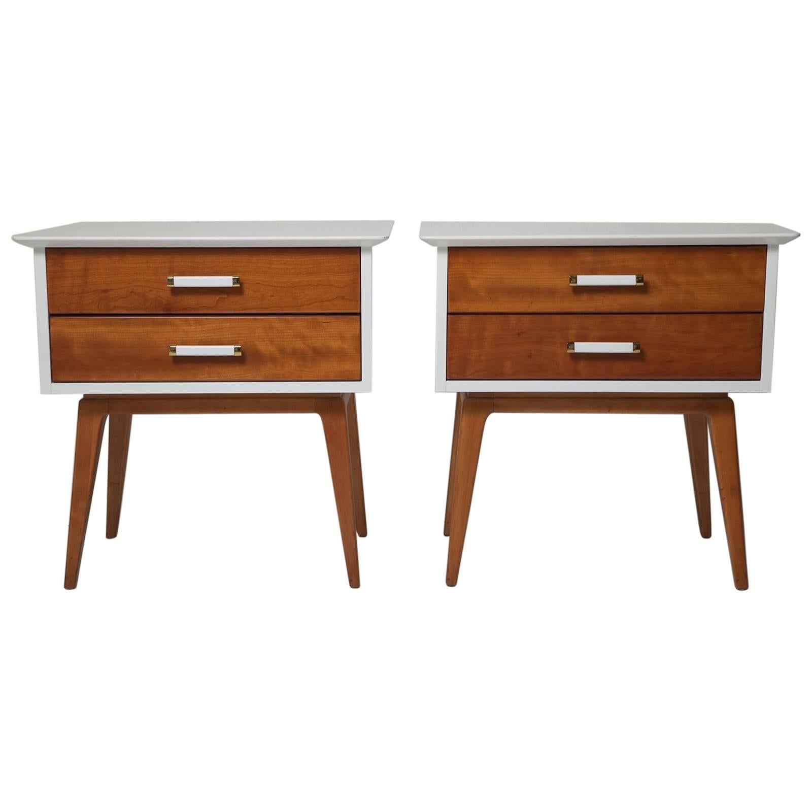 Pair of 1950s Cherrywood Nightstands by Renzo Rutili for Johnson Brothers