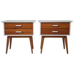 Pair of 1950s Cherrywood Nightstands by Renzo Rutili for Johnson Brothers