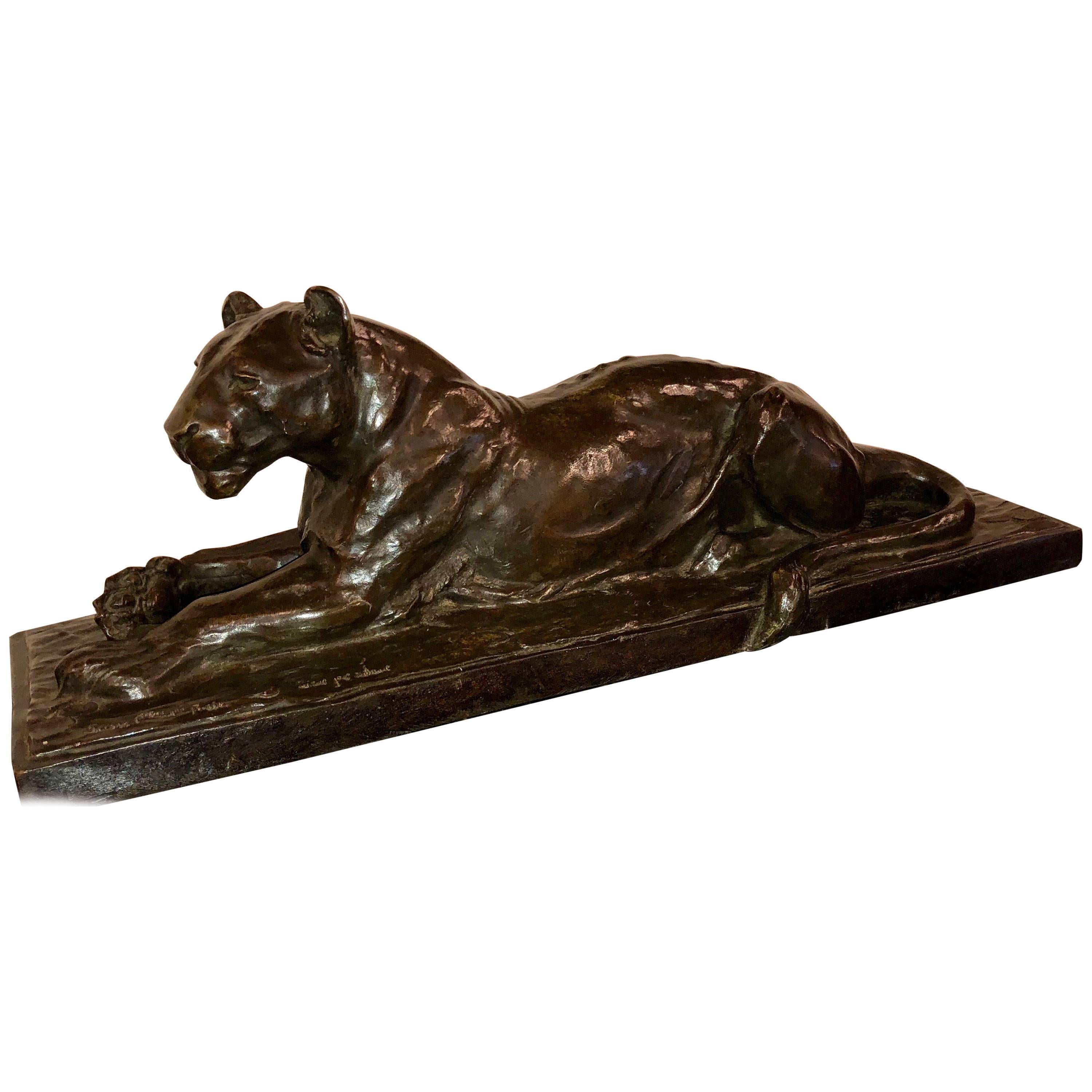 French Art Deco Lioness Large Bronze Sculpture by Maurice Prost