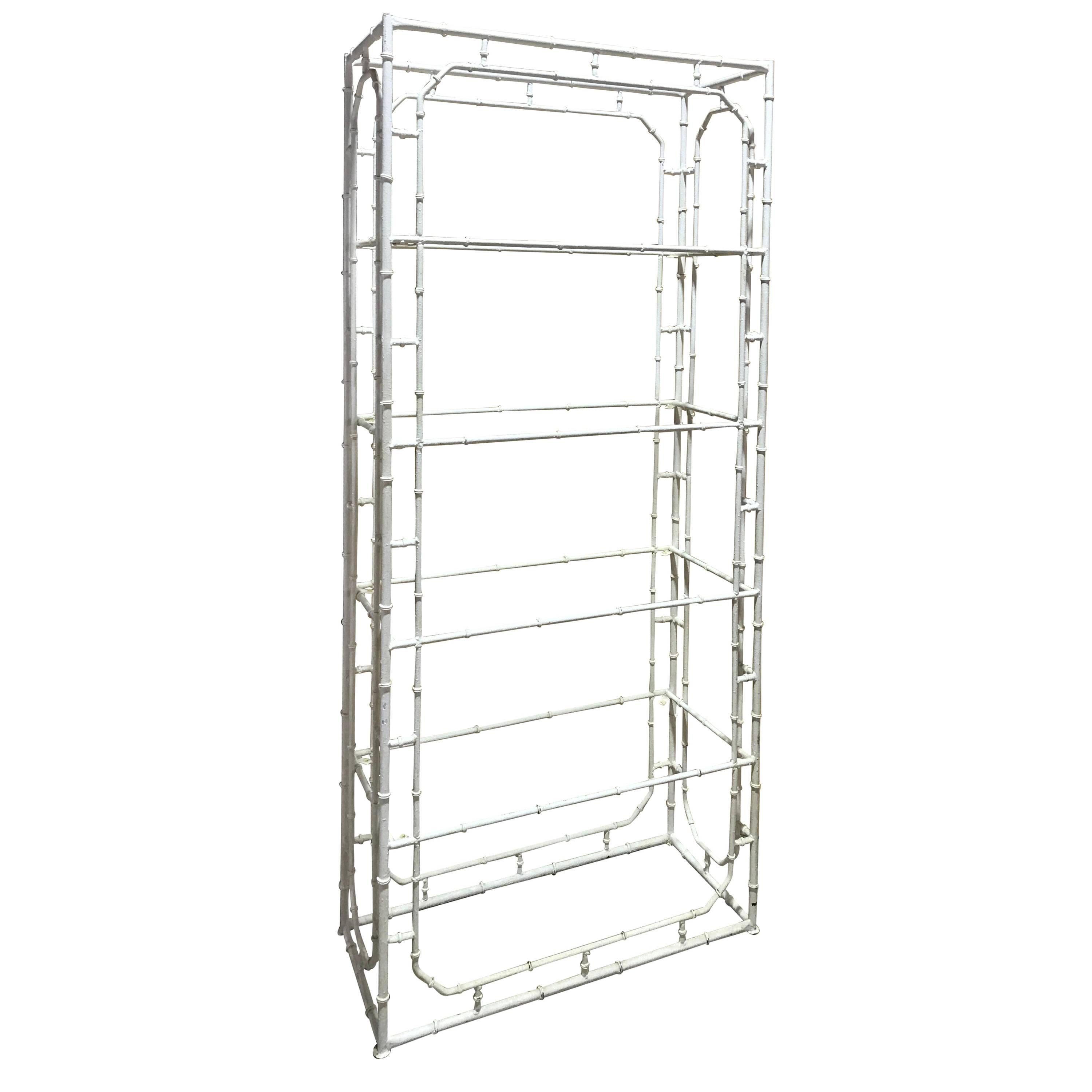 Large Faux Bamboo Iron Étagère in White