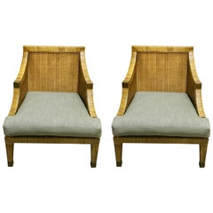 Pair of Italian Midcentury Rattan and Reed Lounge Chairs