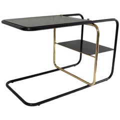 Lateral Side Table, Brass, Iron and Smoked Glass / Nomade Atelier Design