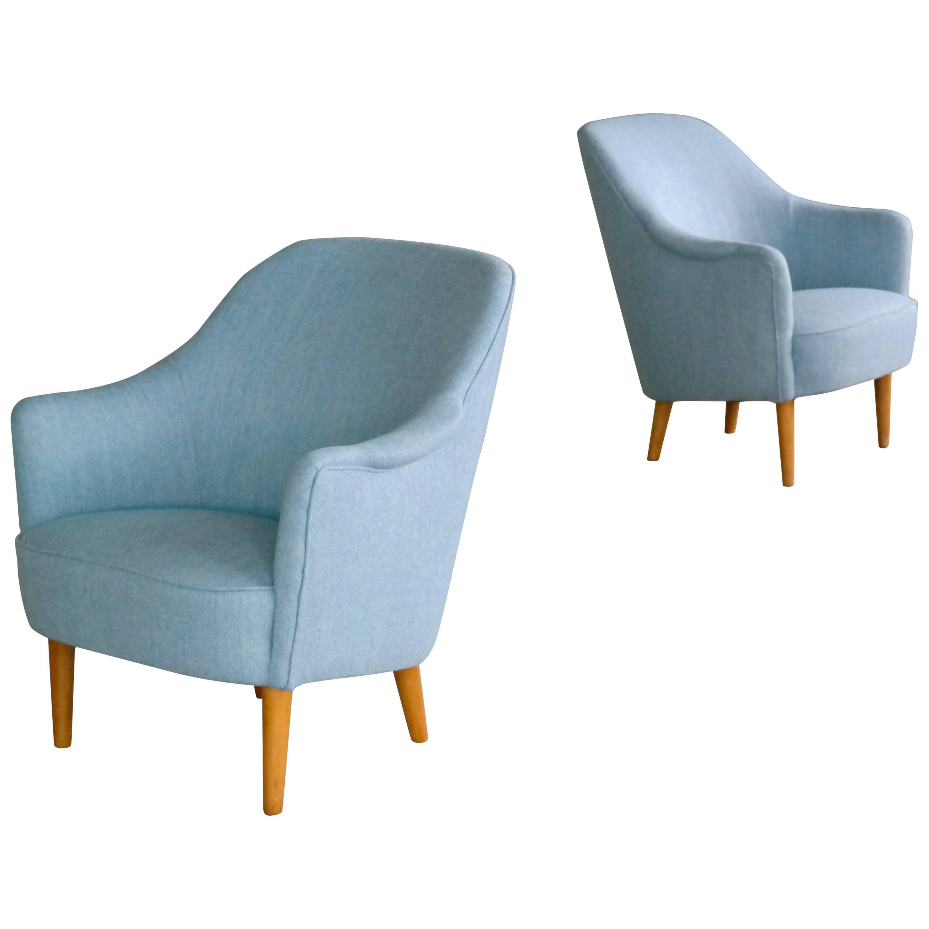 Pair of Carl Malmsten 1950s Lounge Chairs Model Samspel for O.H. Sjögren