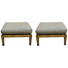 Pair of Italian Mid Century Rattan & Reed Ottomans