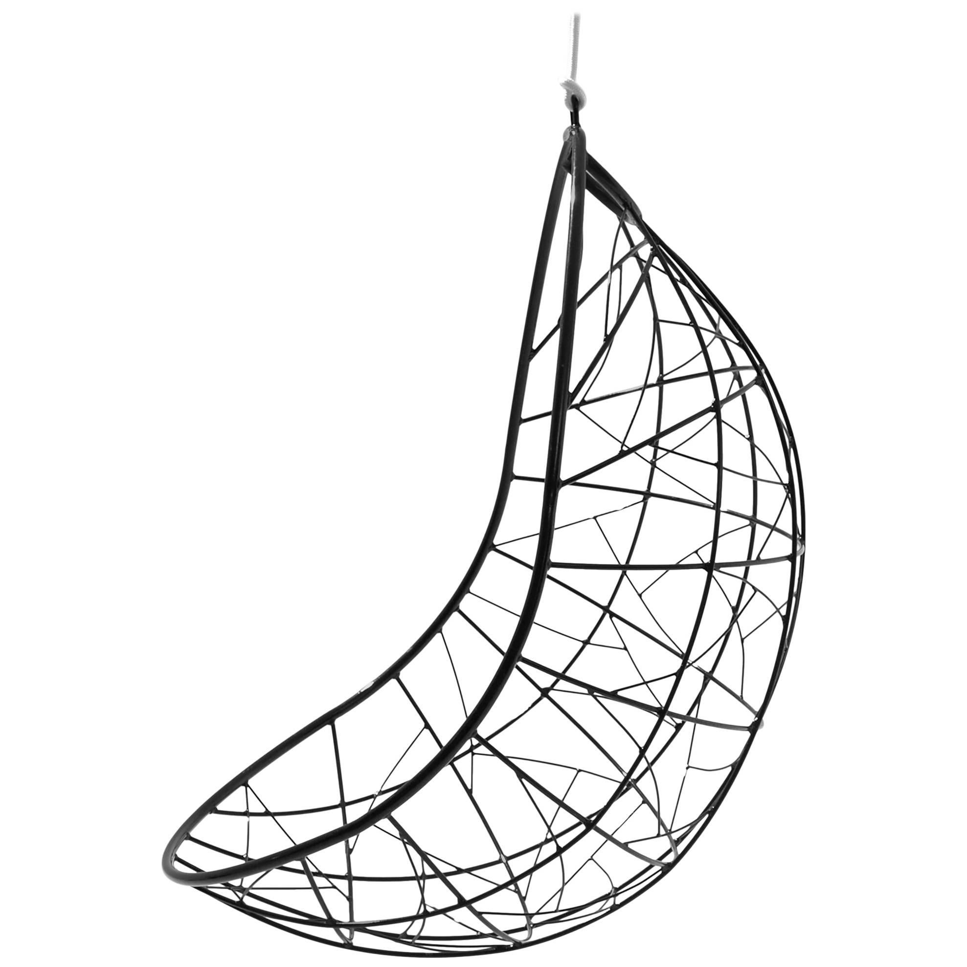 Nest Egg Hanging Swing Chair Steel Modern In/Outdoor 21st Century Black Twig For Sale